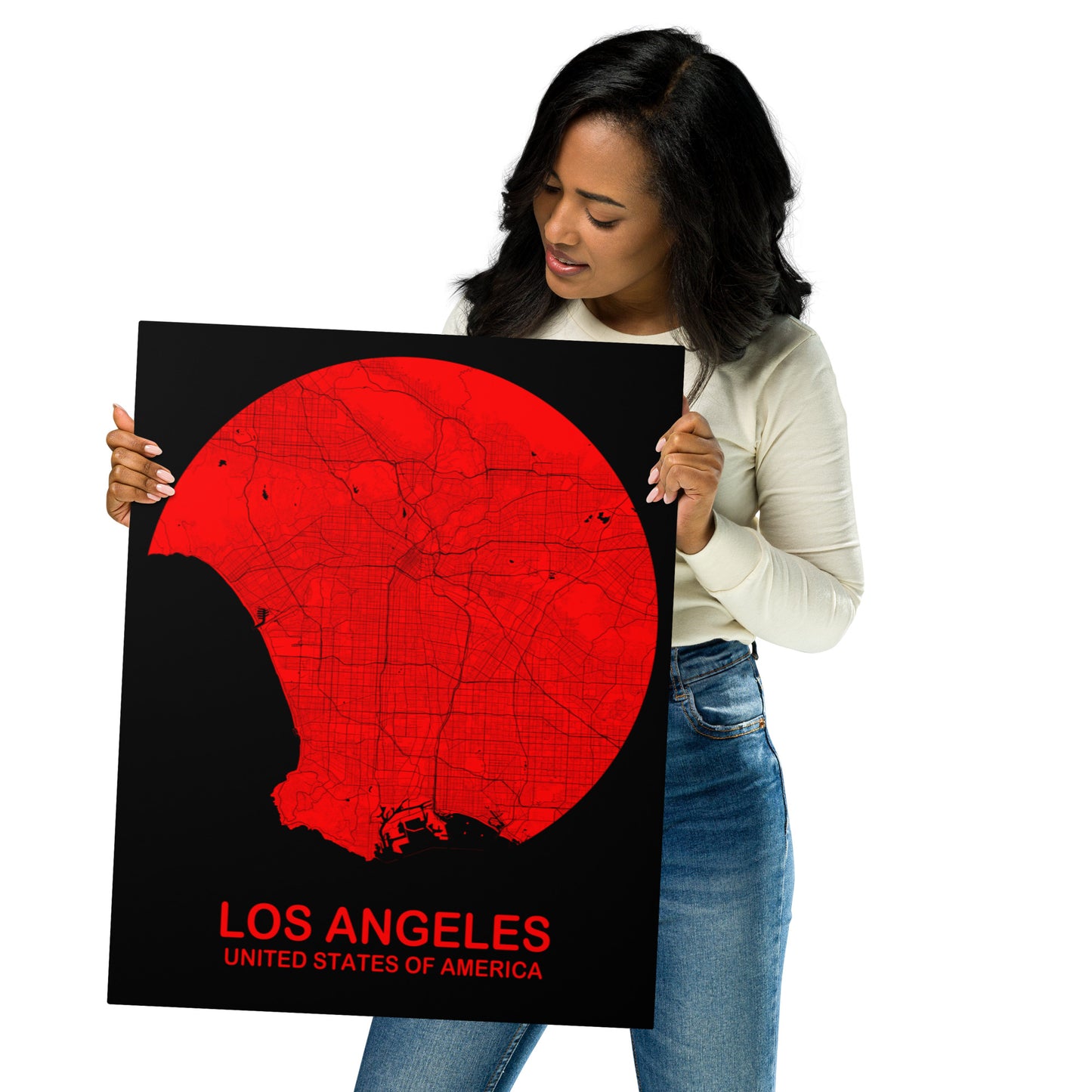 Los Angeles Circular Red Metal Map