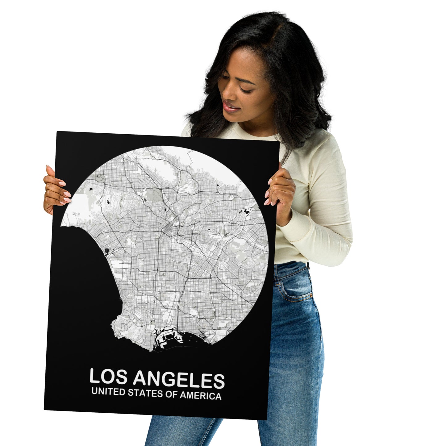 Los Angeles Circular White Metal Map