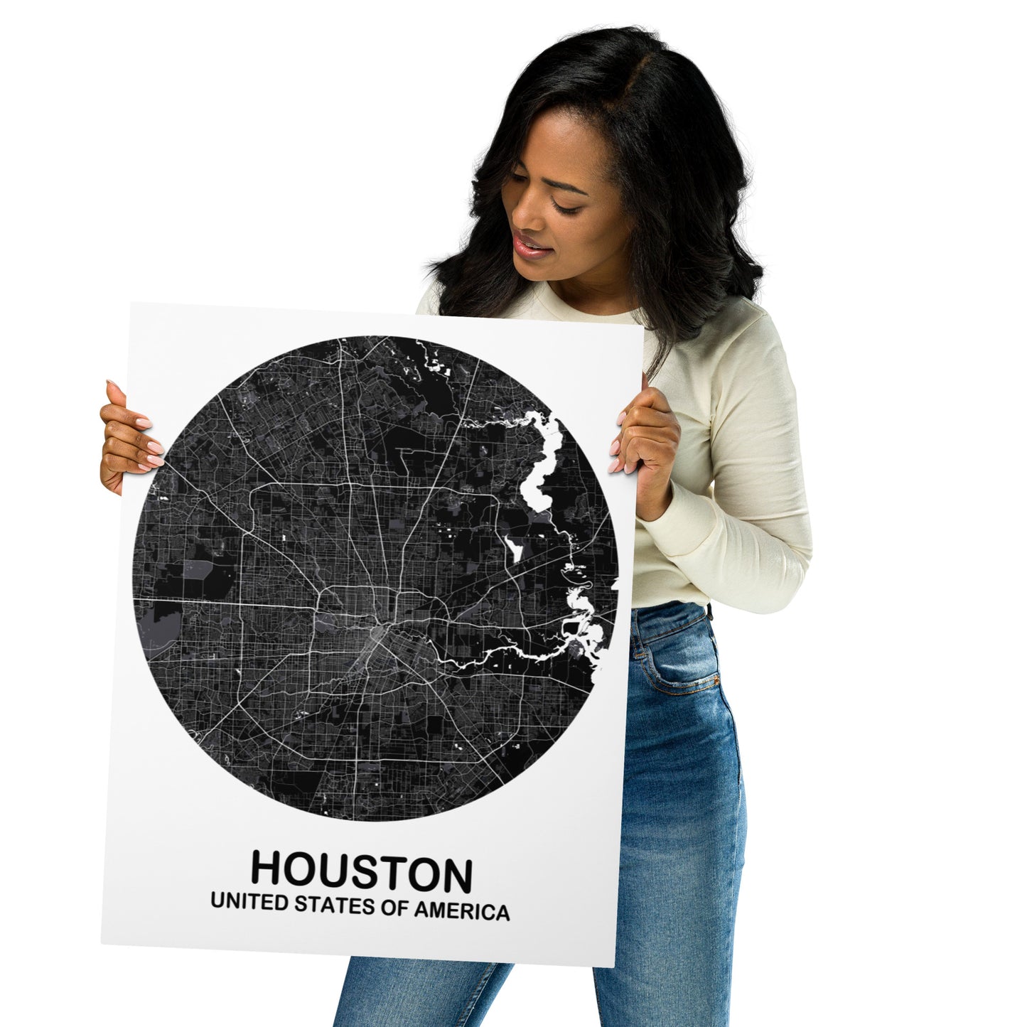 Houston Circular Black Metal Map