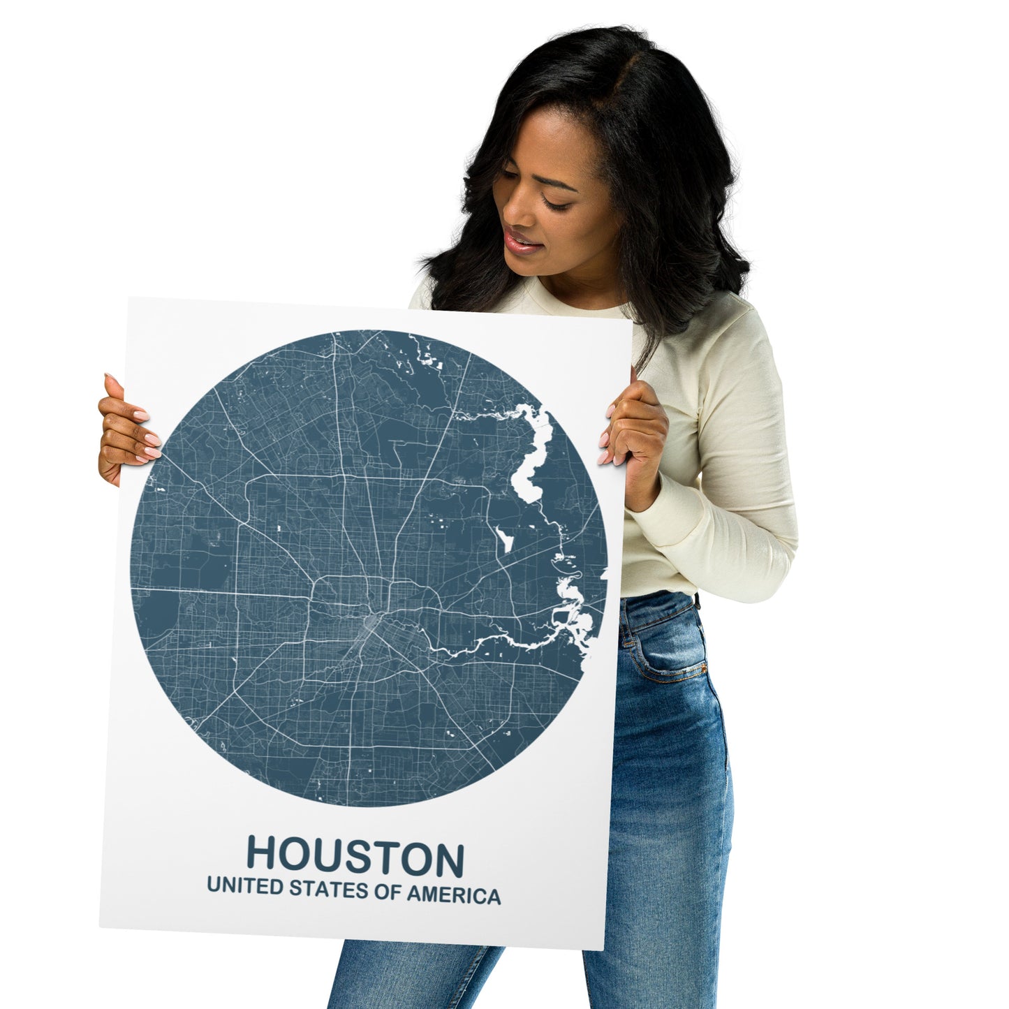 Houston Circular Blue Metal Map