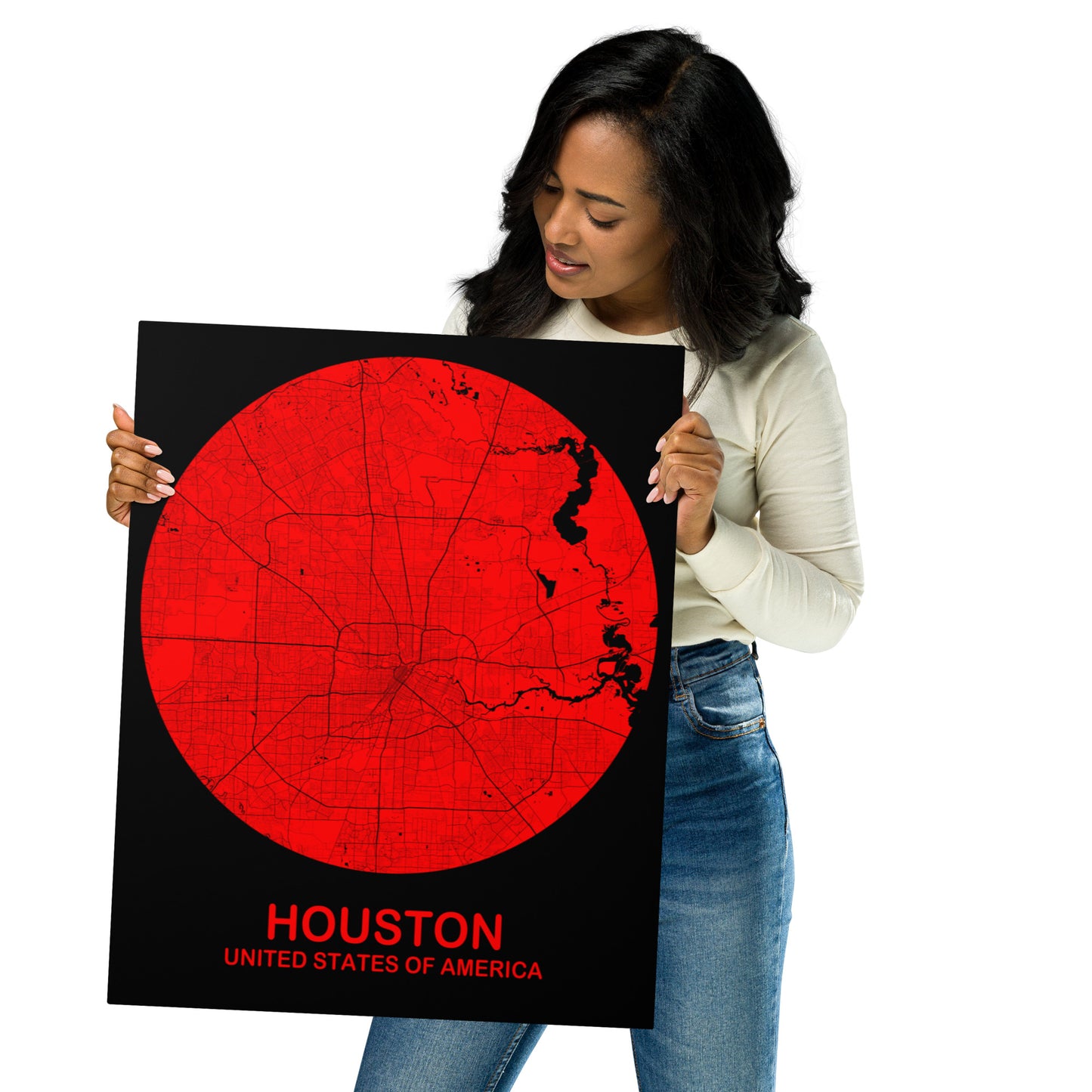 Houston Circular Red Metal Map