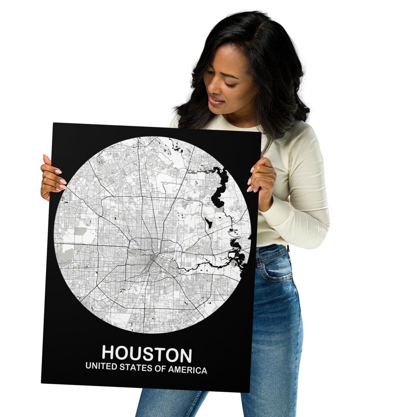 Houston Circular White Metal Map