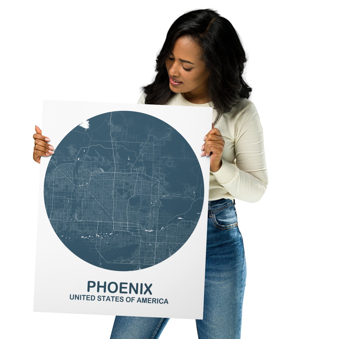 Phoenix Circular Blue Metal Map