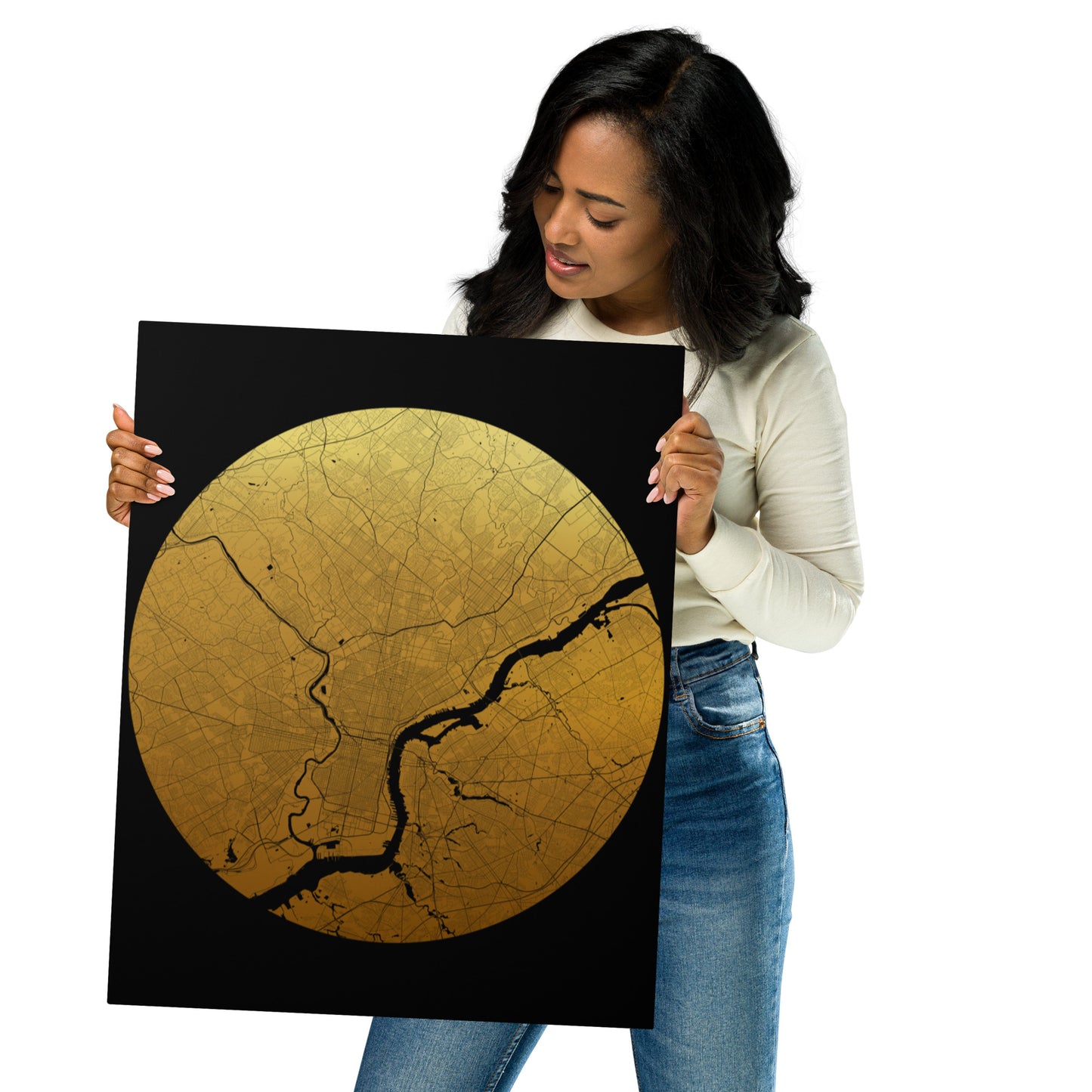 Philadelphia Gold on Black Metal Map