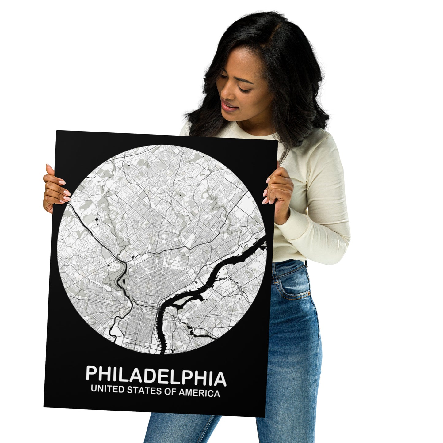 Philadelphia Circular White Metal Map