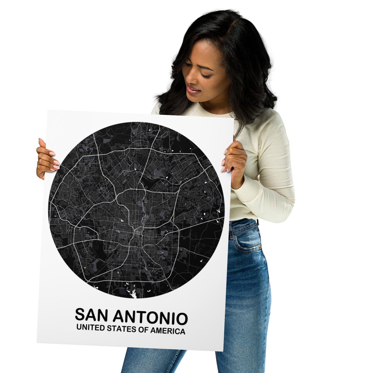 San Antonio Circular Black Metal Map