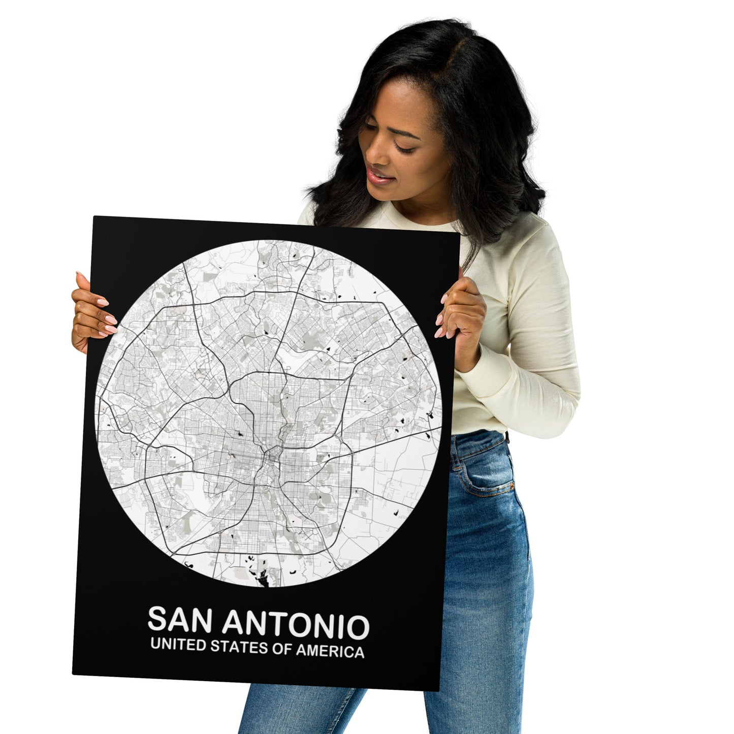 San Antonio Circular White Metal Map