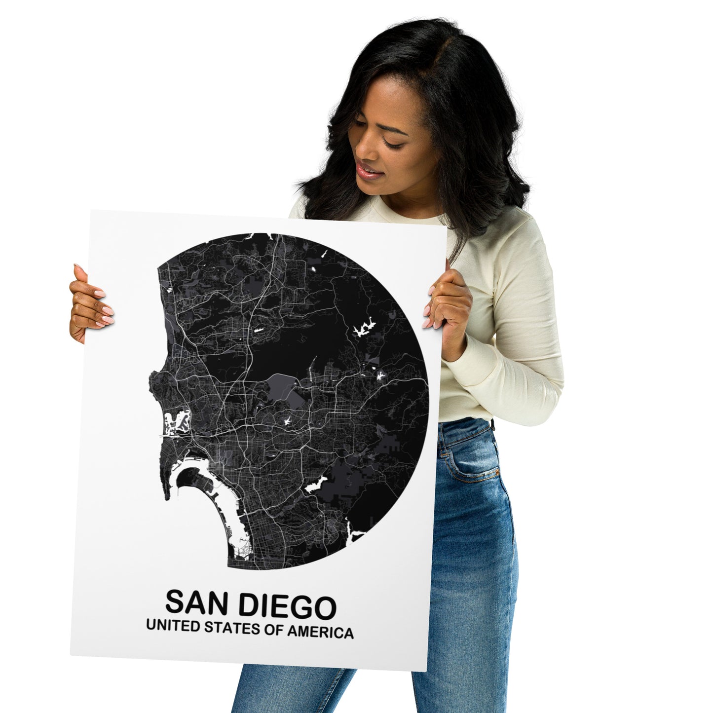 San Diego Circular Black Metal Map