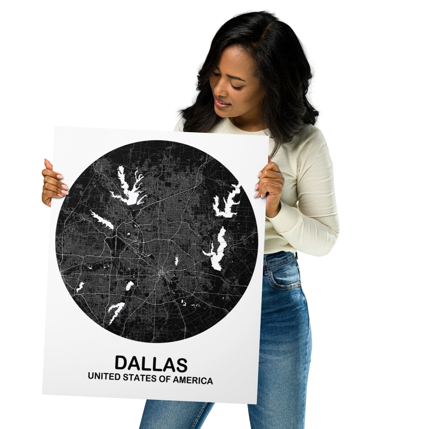 Dallas Circular Black Metal Map