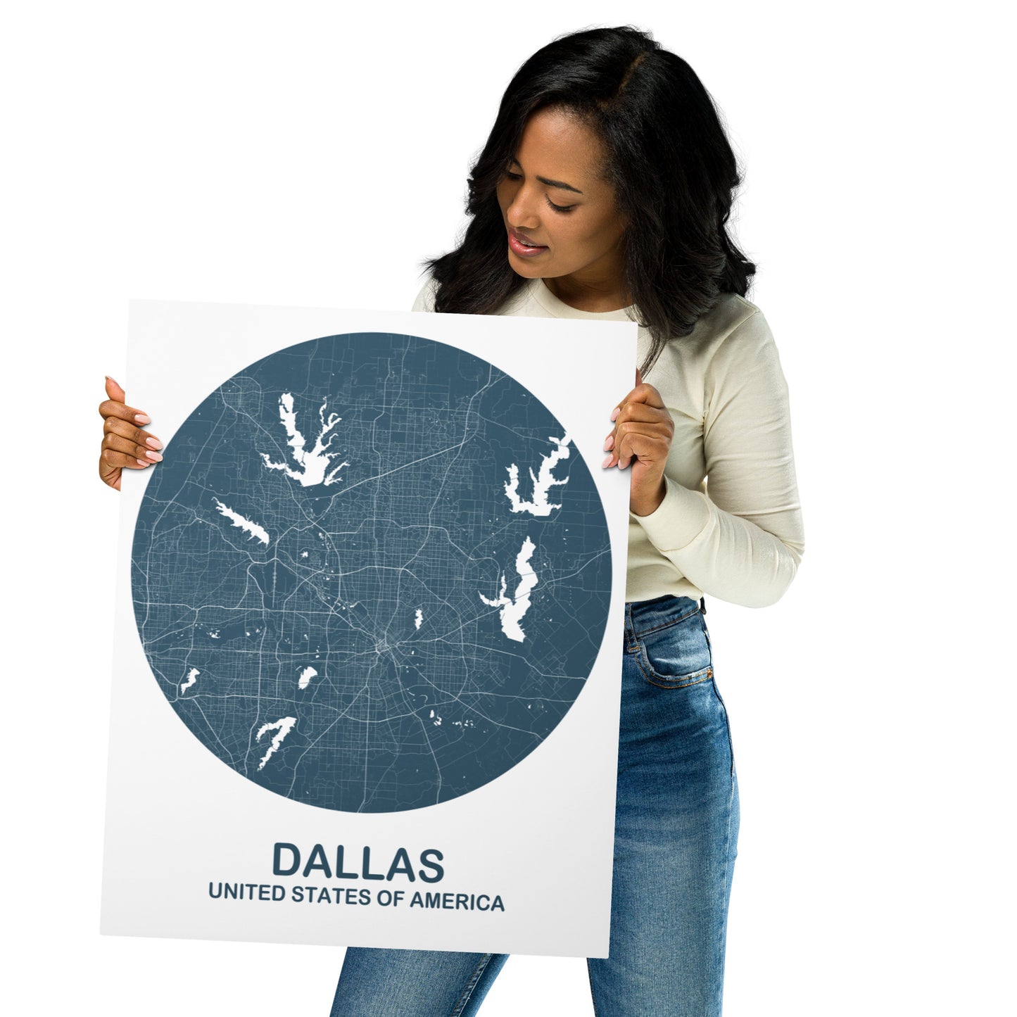 Dallas Circular Blue Metal Map