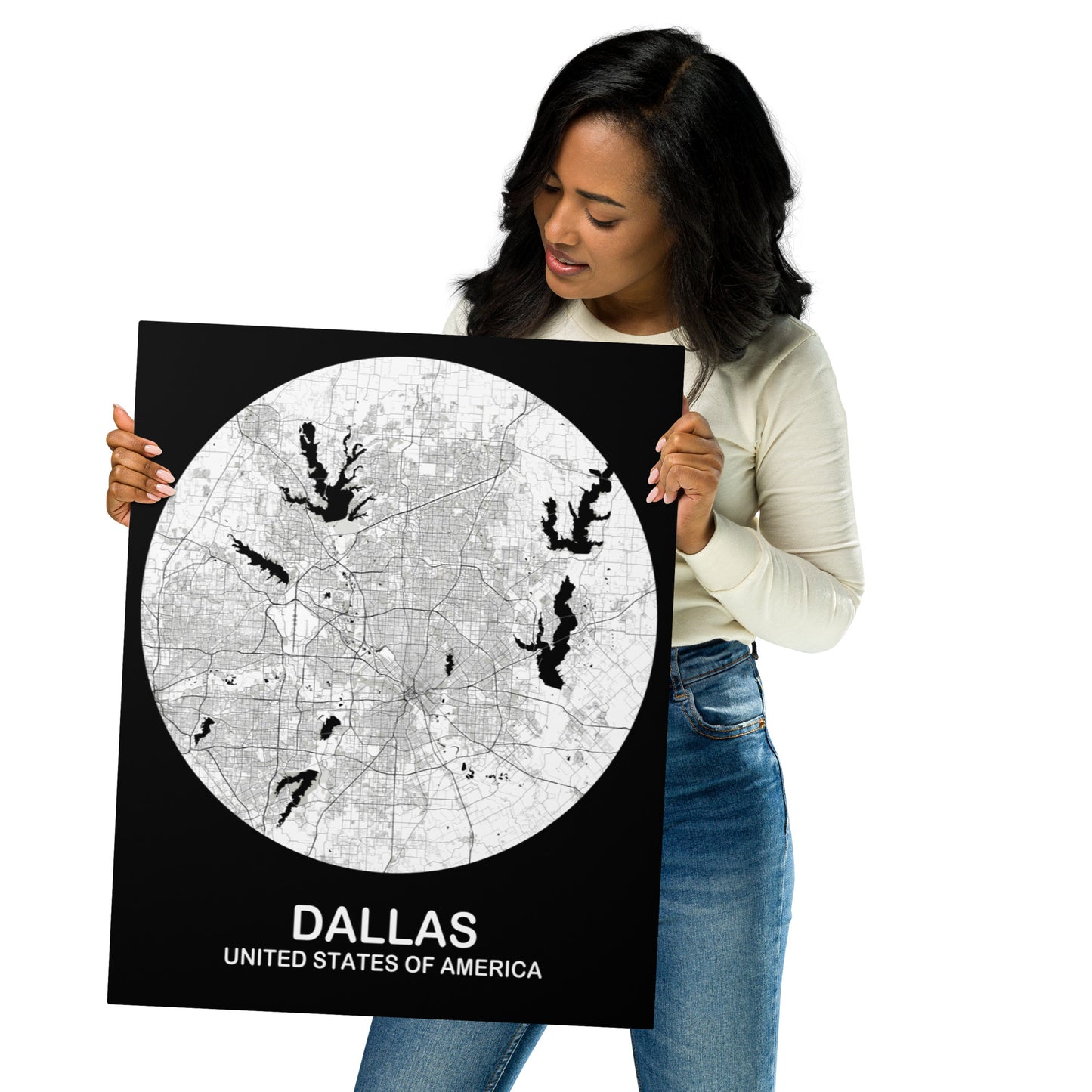 Dallas Circular White Metal Map