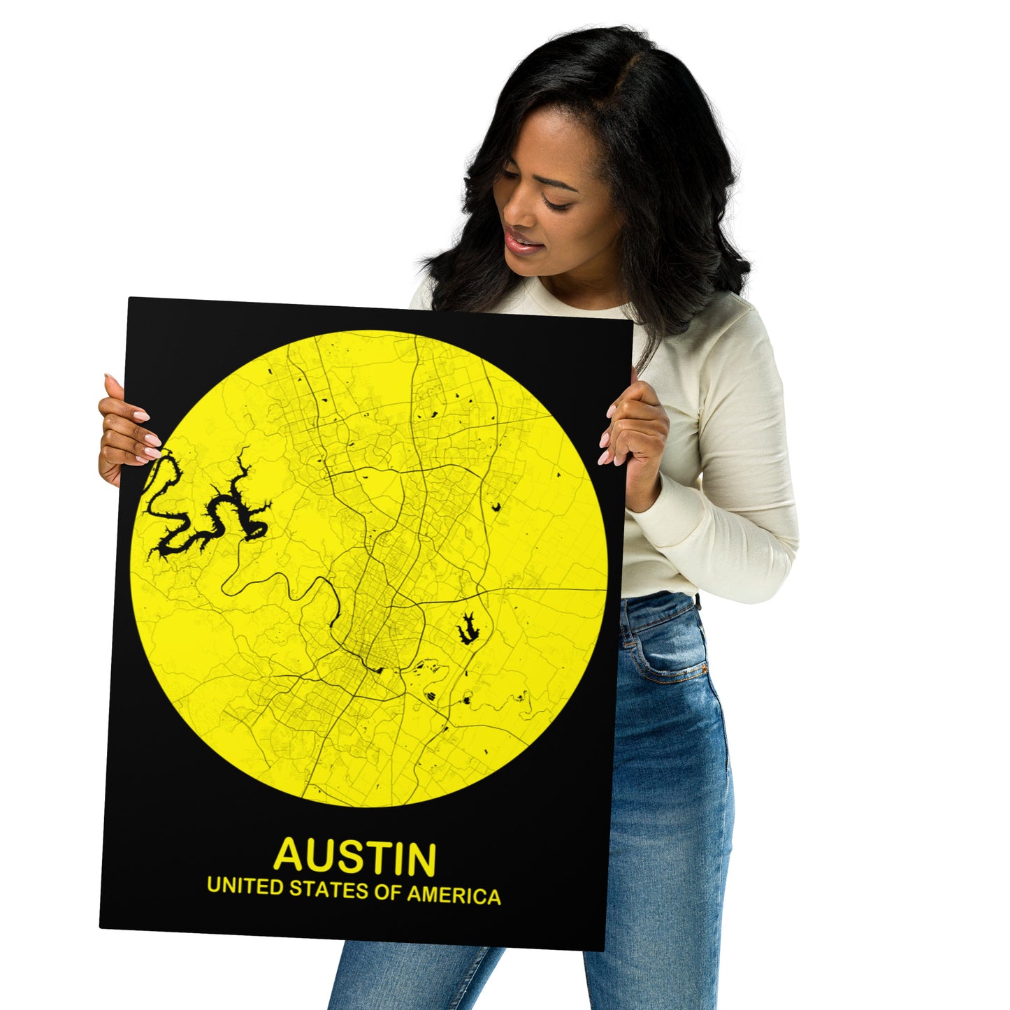 Austin Circular Yellow Metal Map