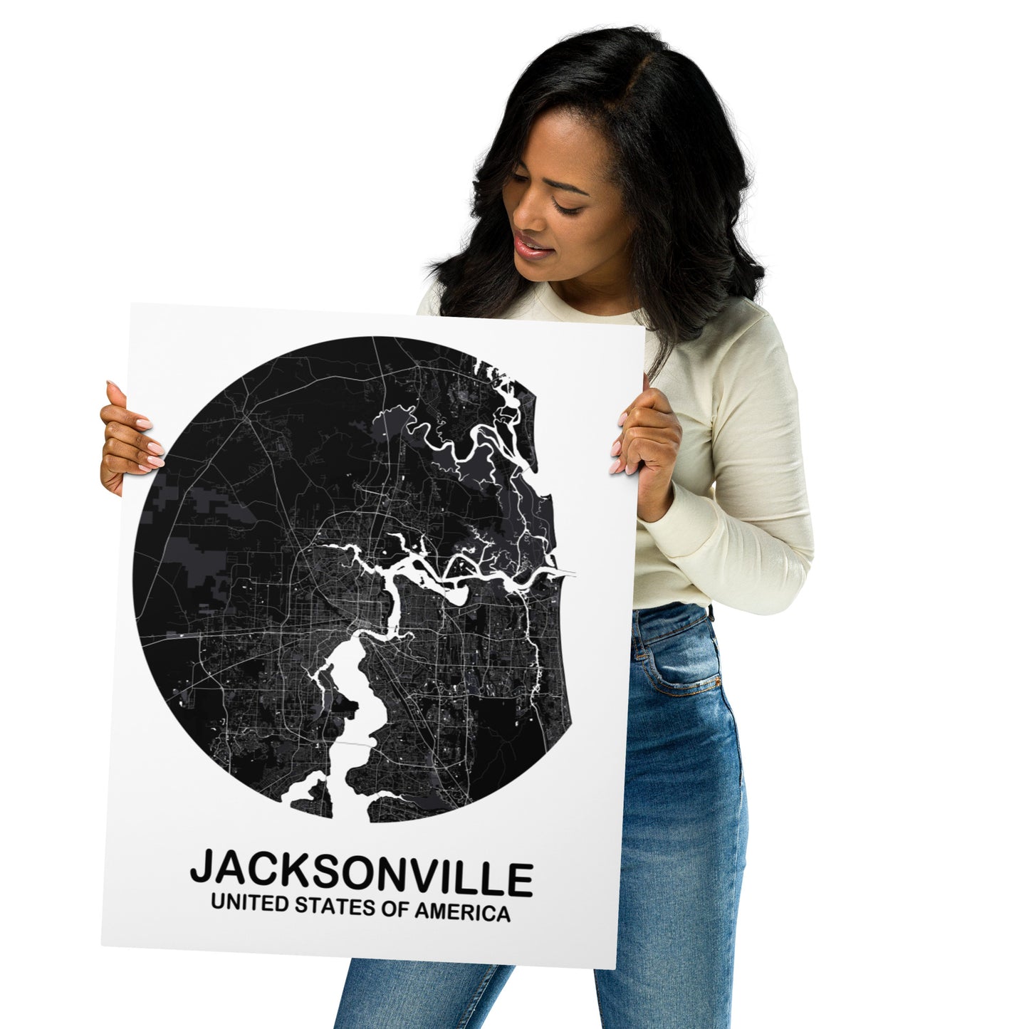 Jacksonville Circular Black Metal Map