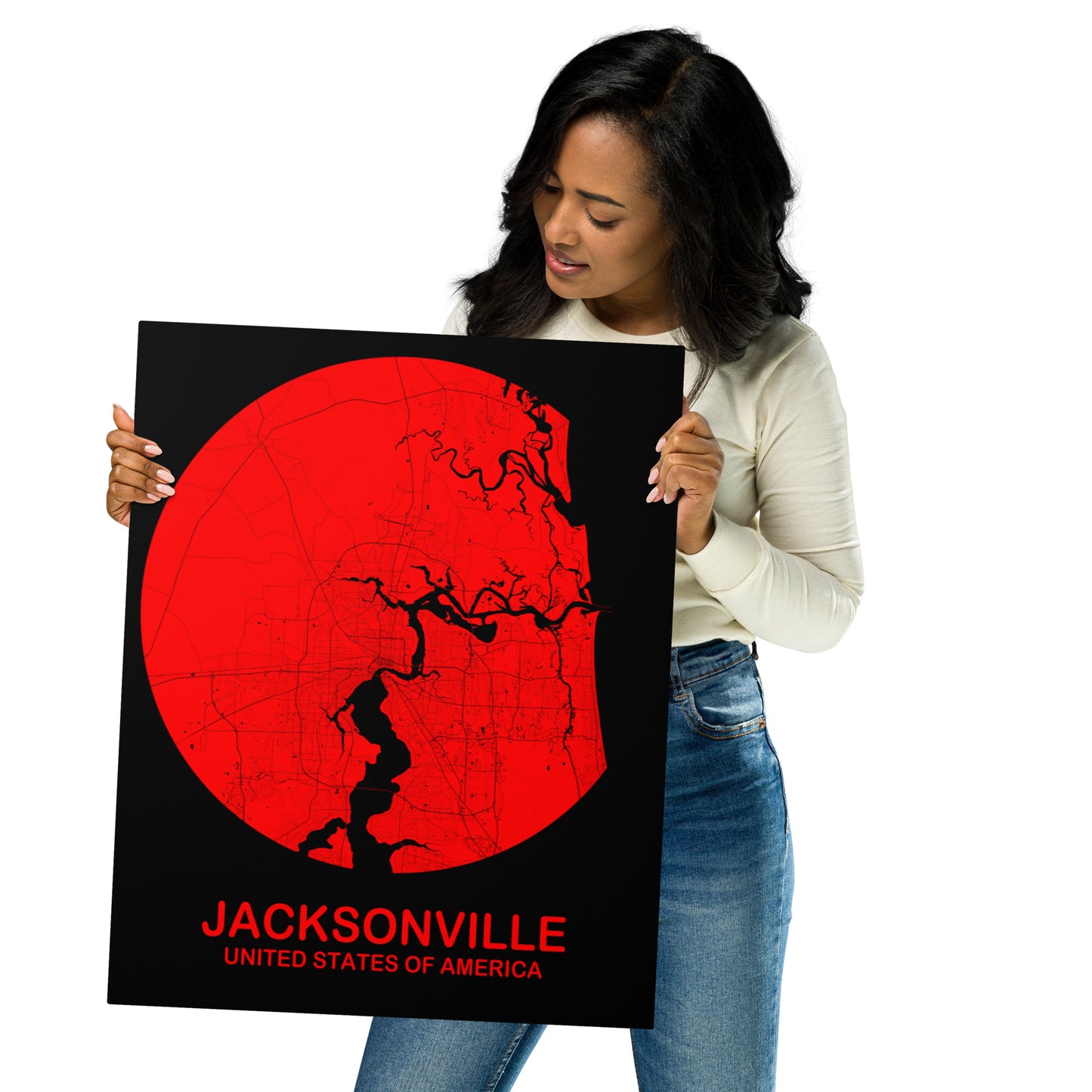 Jacksonville Circular Red Metal Map