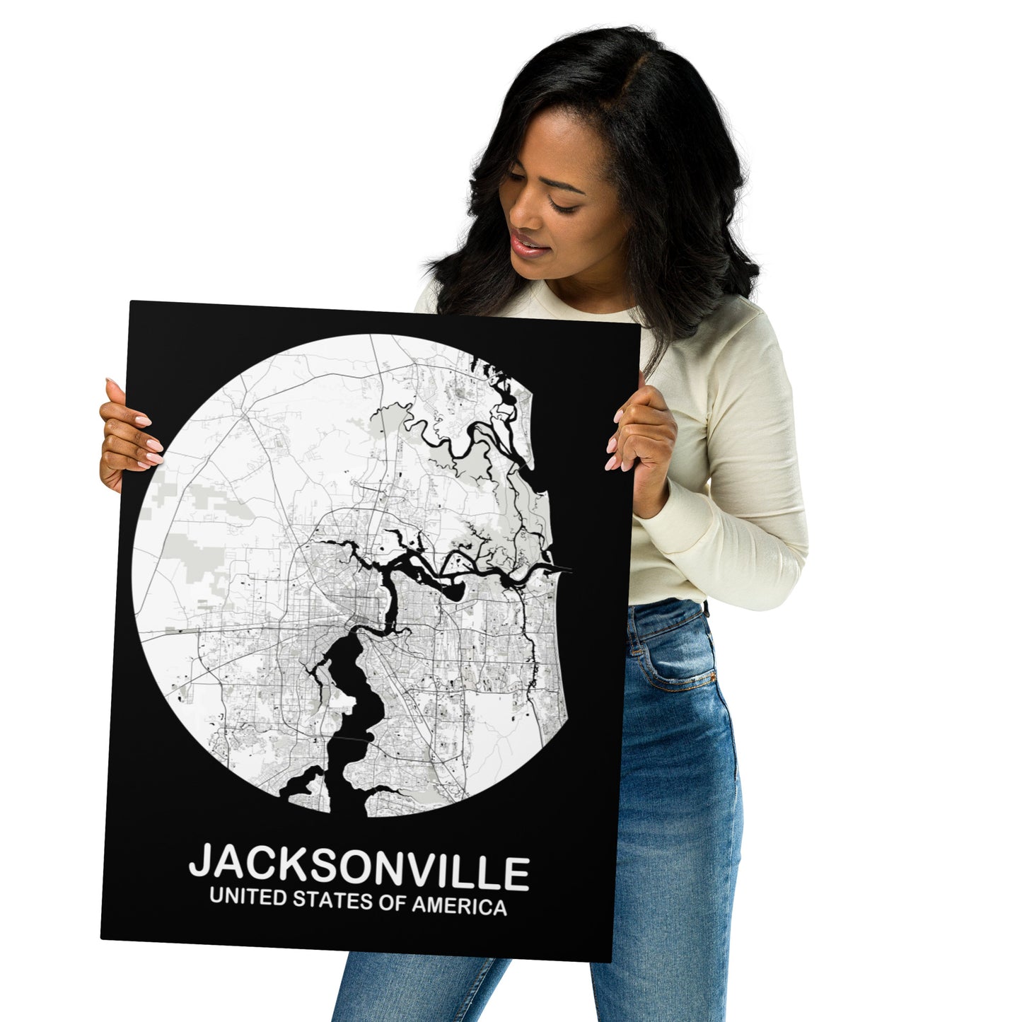 Jacksonville Circular White Metal Map