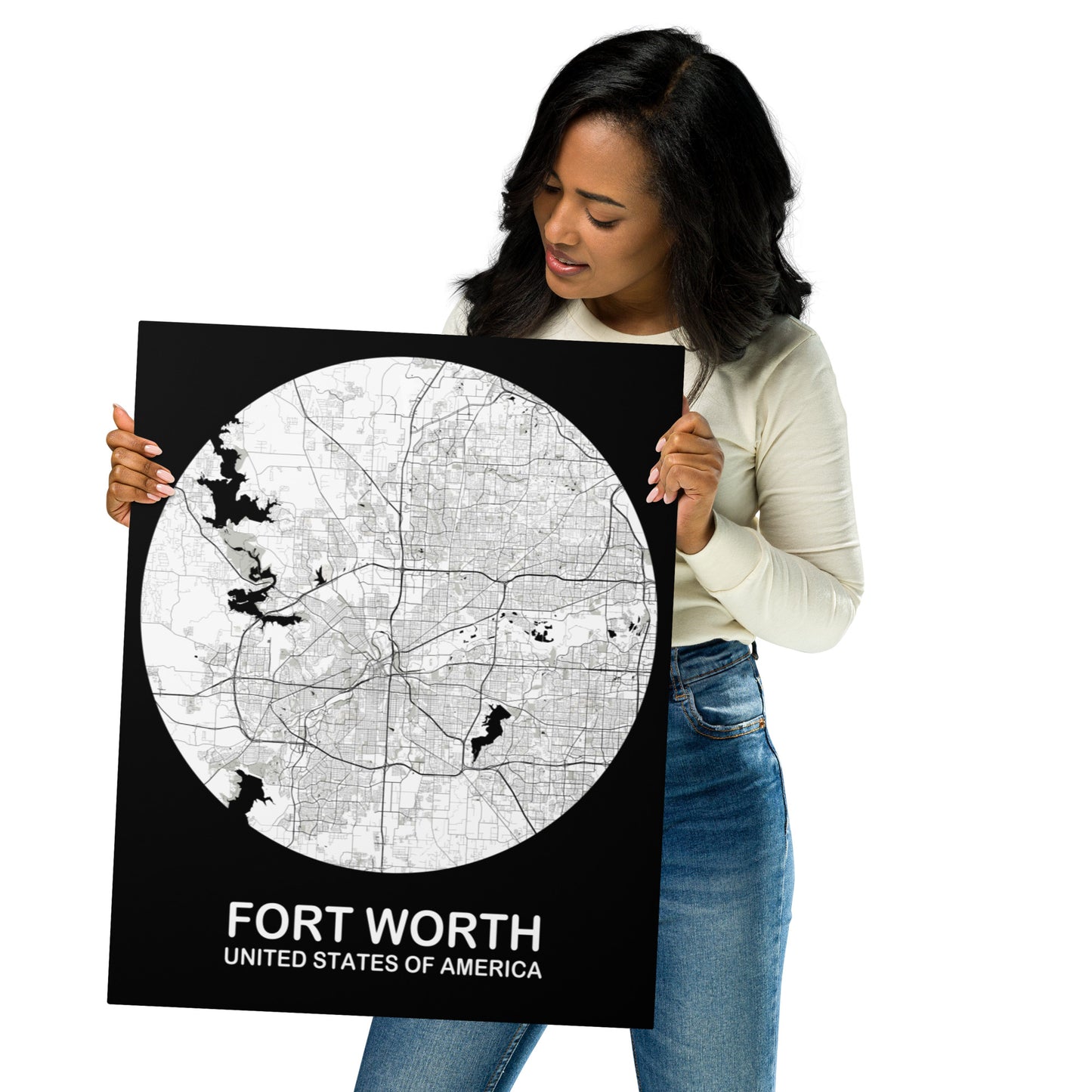 Fort Worth Circular White Metal Map