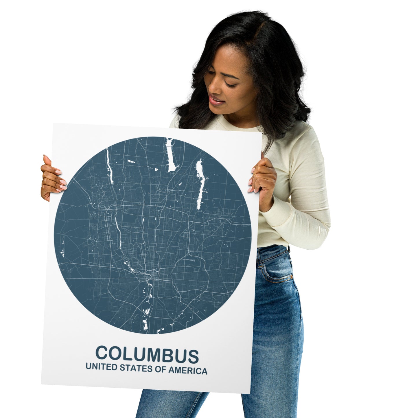 Columbus Circular Blue Metal Map