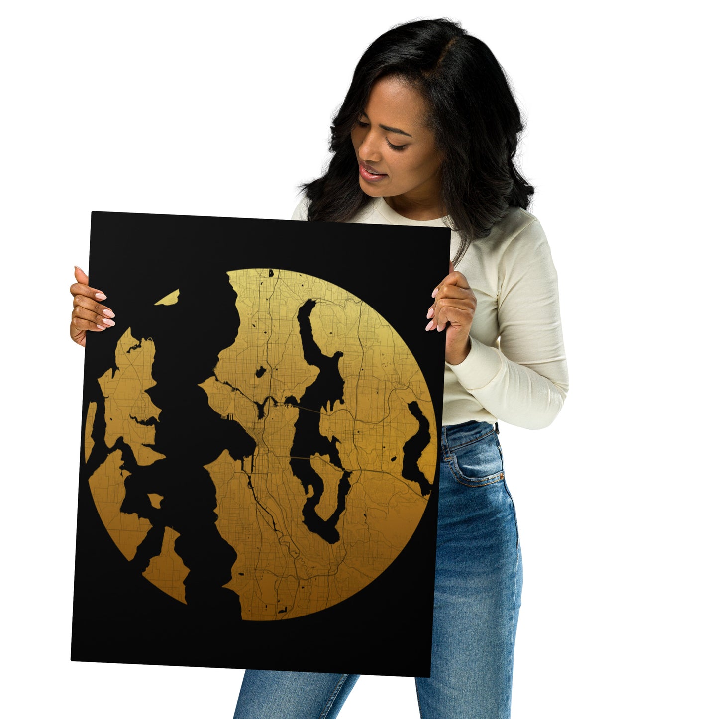 Seattle Gold on Black Metal Map