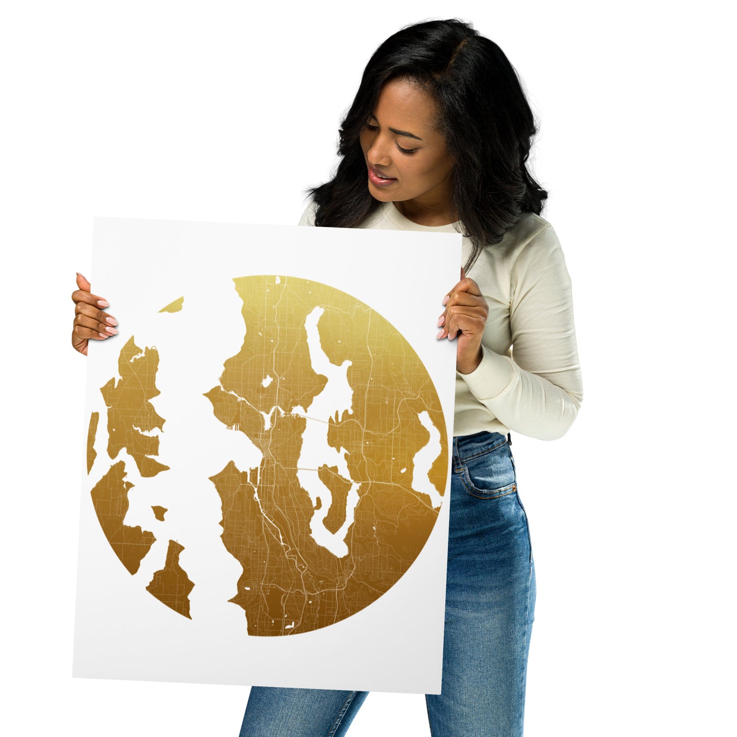 Seattle Gold on White Metal Map