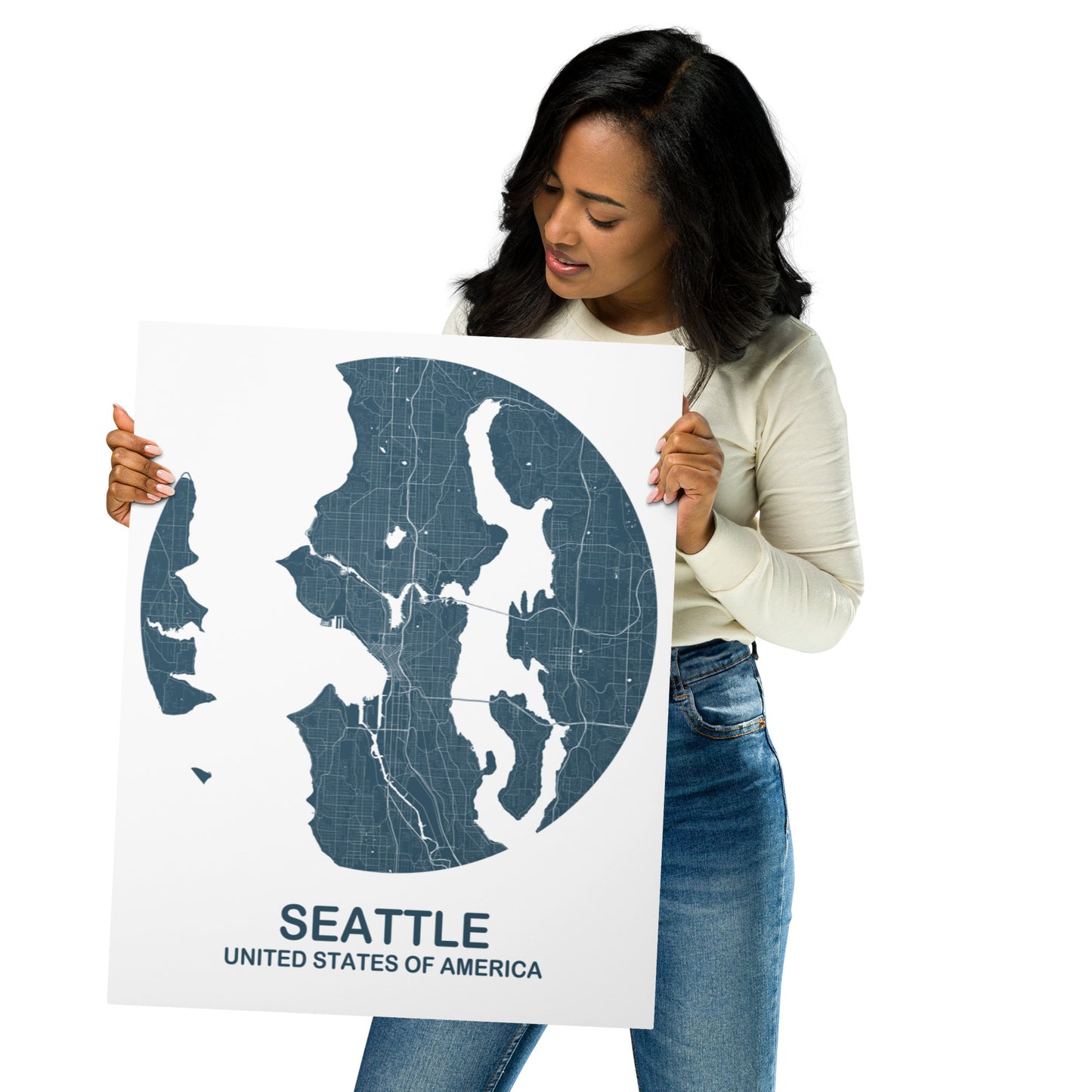 Seattle Circular Blue Metal Map