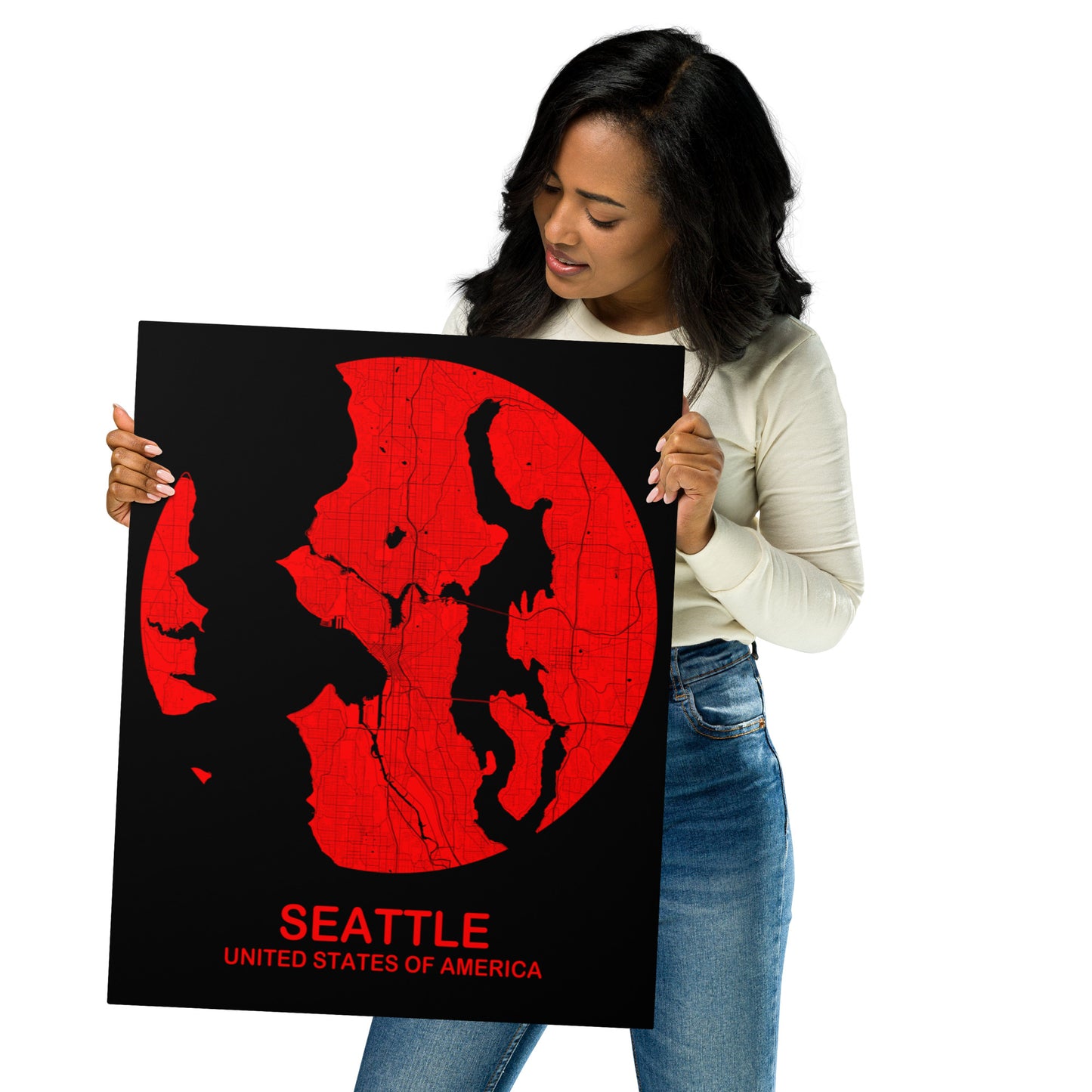 Seattle Circular Red Metal Map