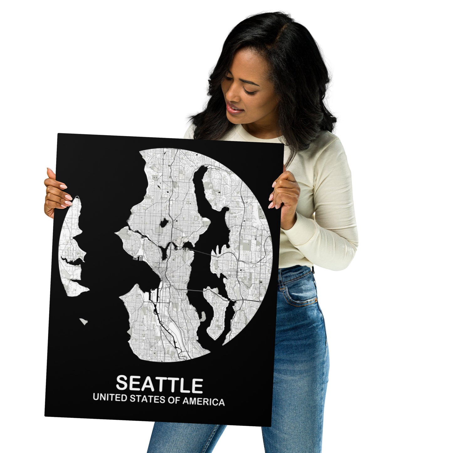 Seattle Circular White Metal Map