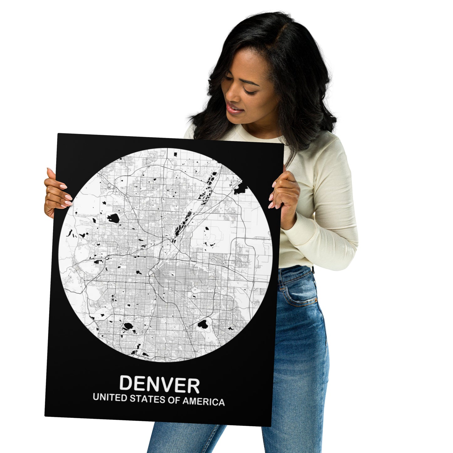 Denver Circular White Metal Map