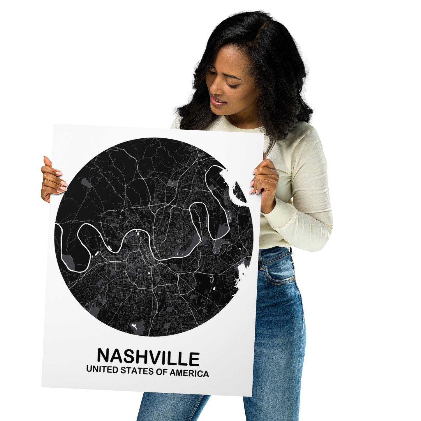 Nashville Circular Black Metal Map