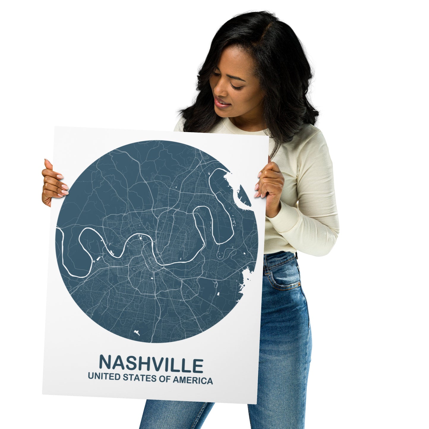 Nashville Circular Blue Metal Map