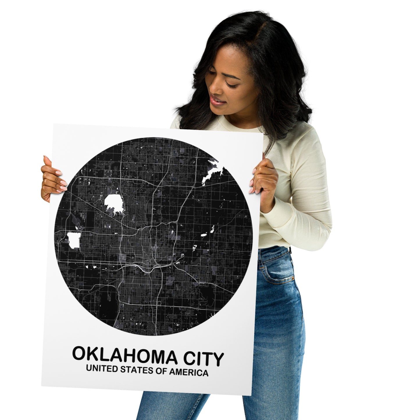 Oklahoma City Circular Black Metal Map