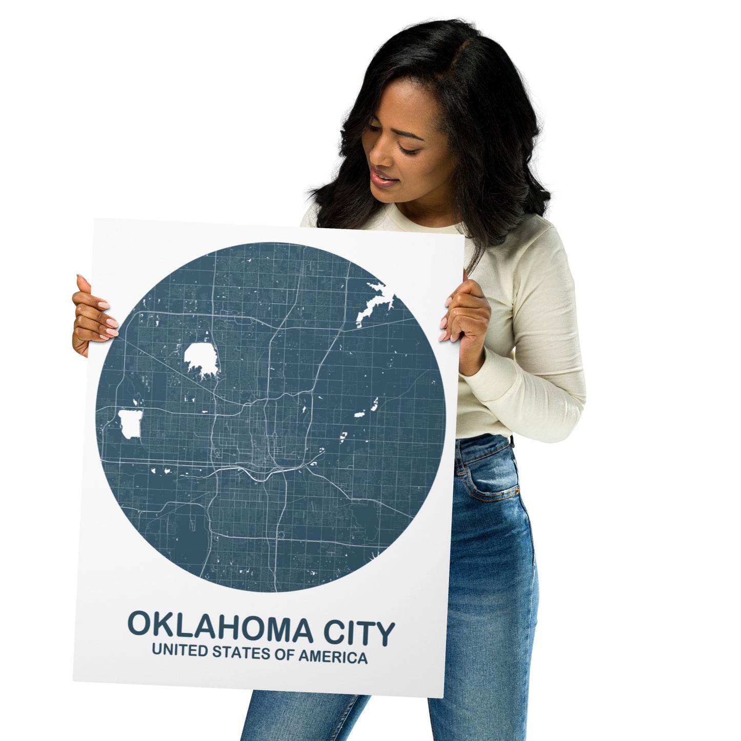 Oklahoma City Circular Blue Metal Map