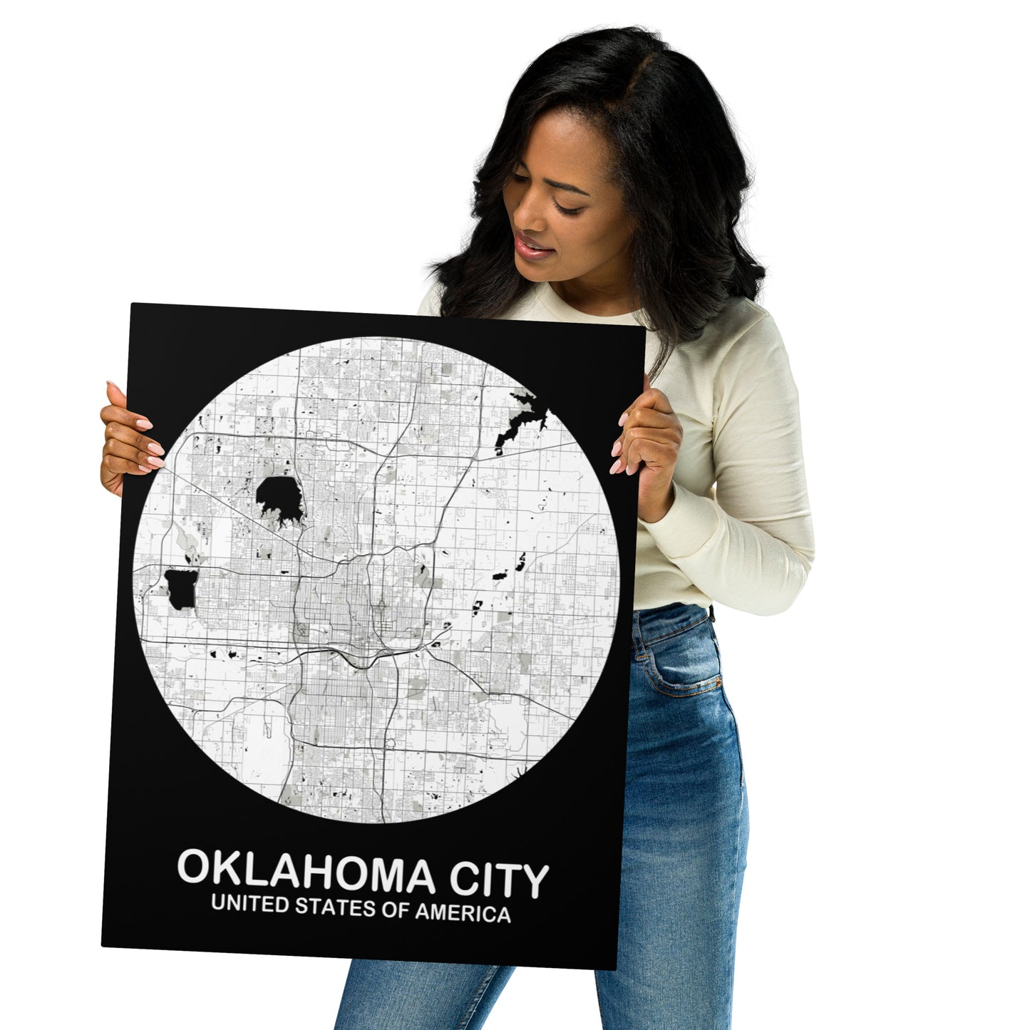 Oklahoma City Circular White Metal Map