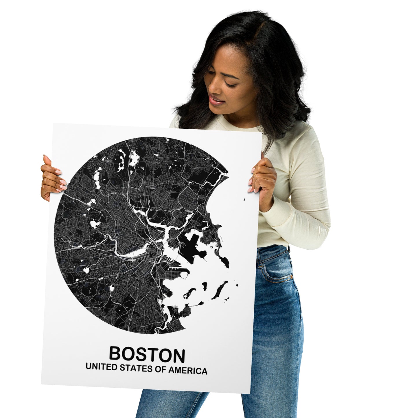 Boston Circular Black Metal Map