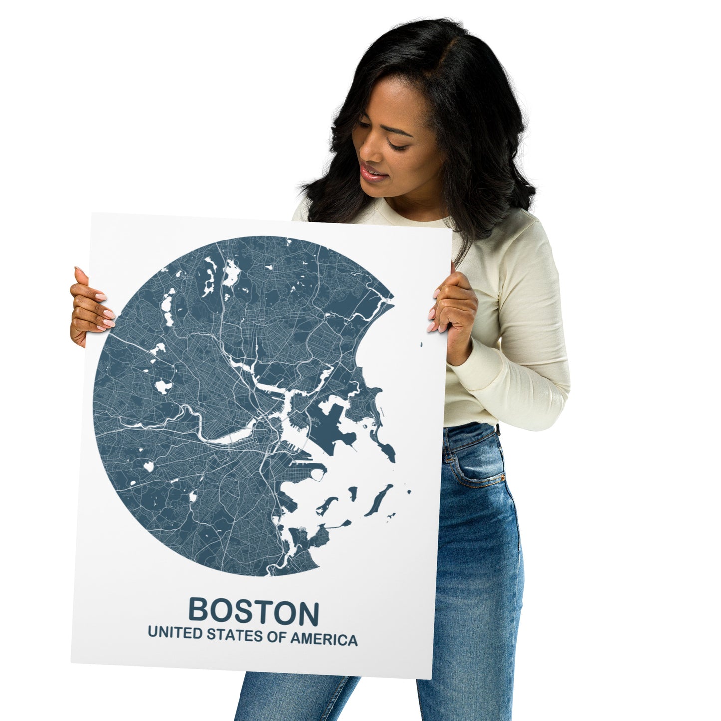 Boston Circular Blue Metal Map