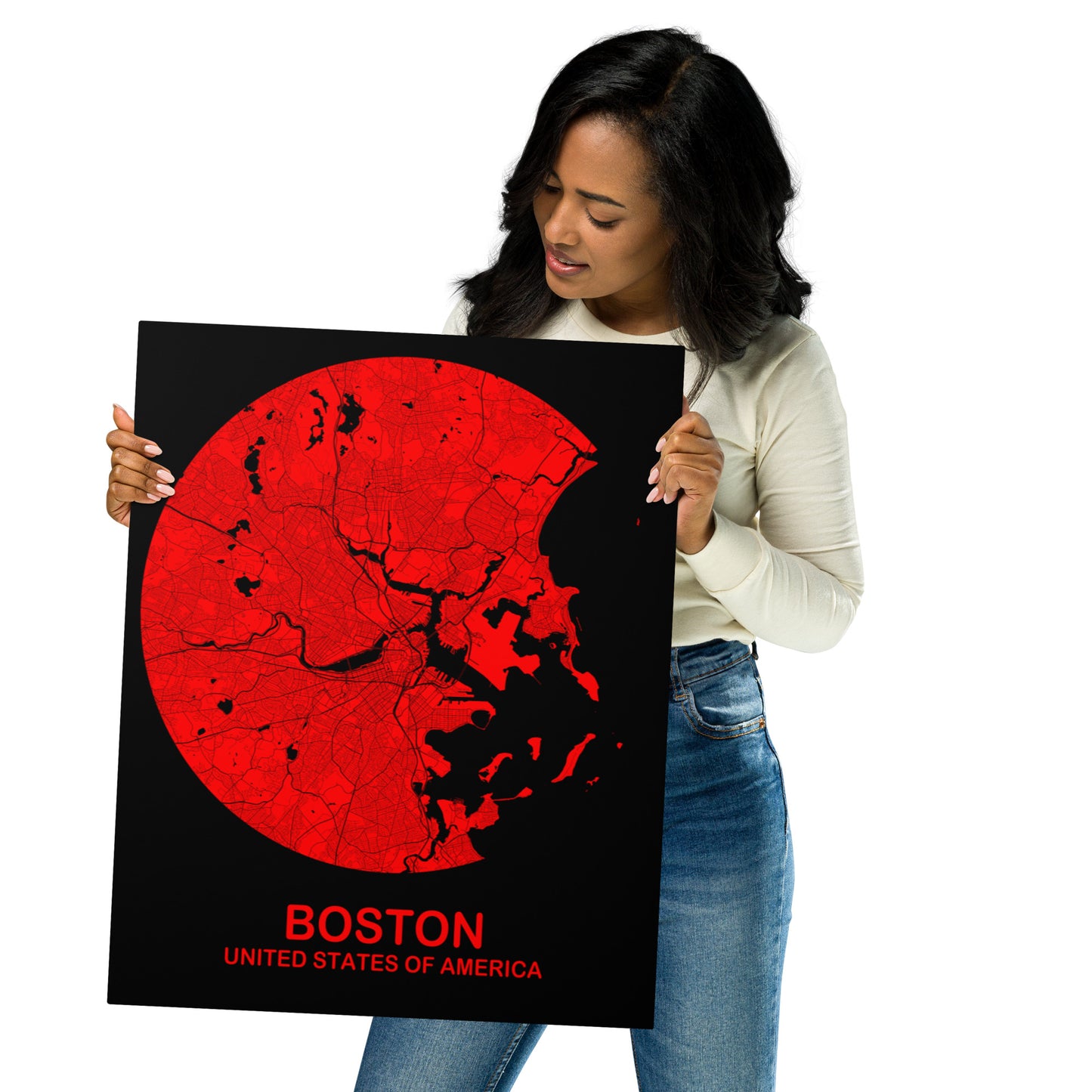 Boston Circular Red Metal Map