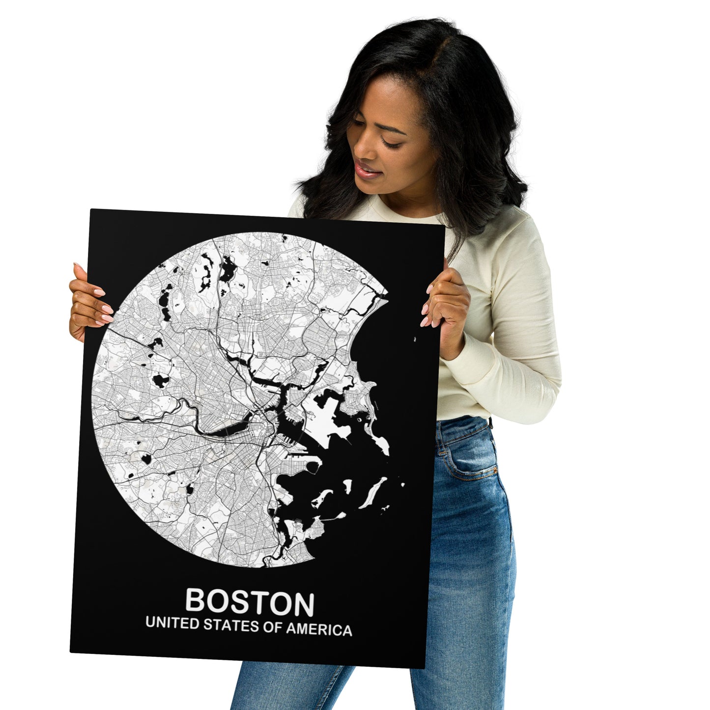 Boston Circular White Metal Map