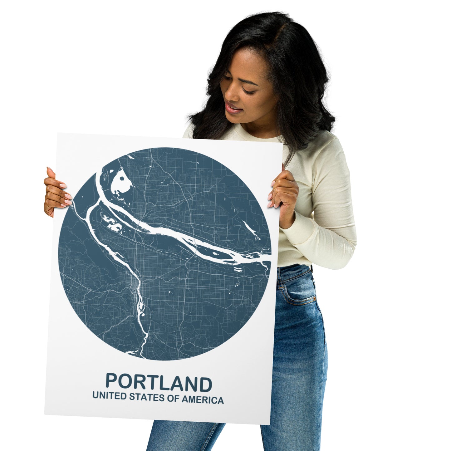 Portland Circular Blue Metal Map