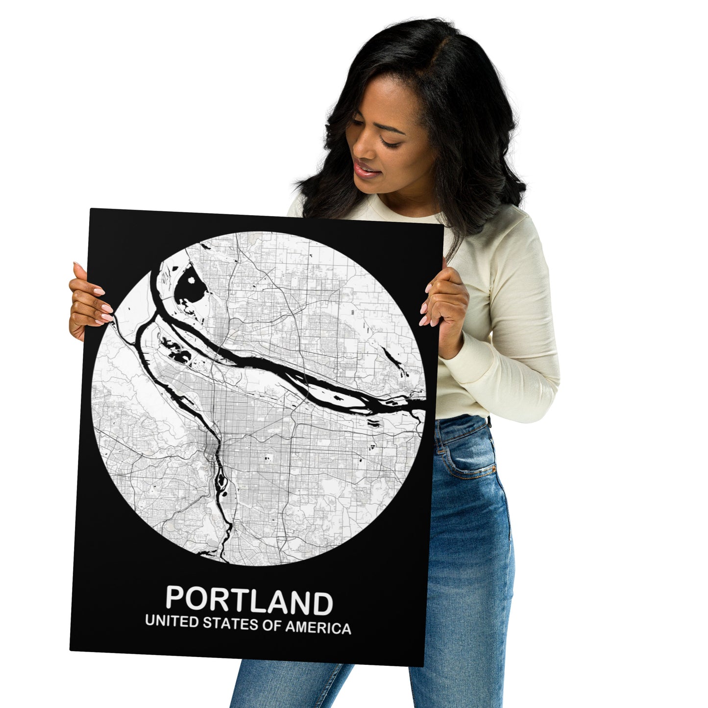 Portland Circular White Metal Map