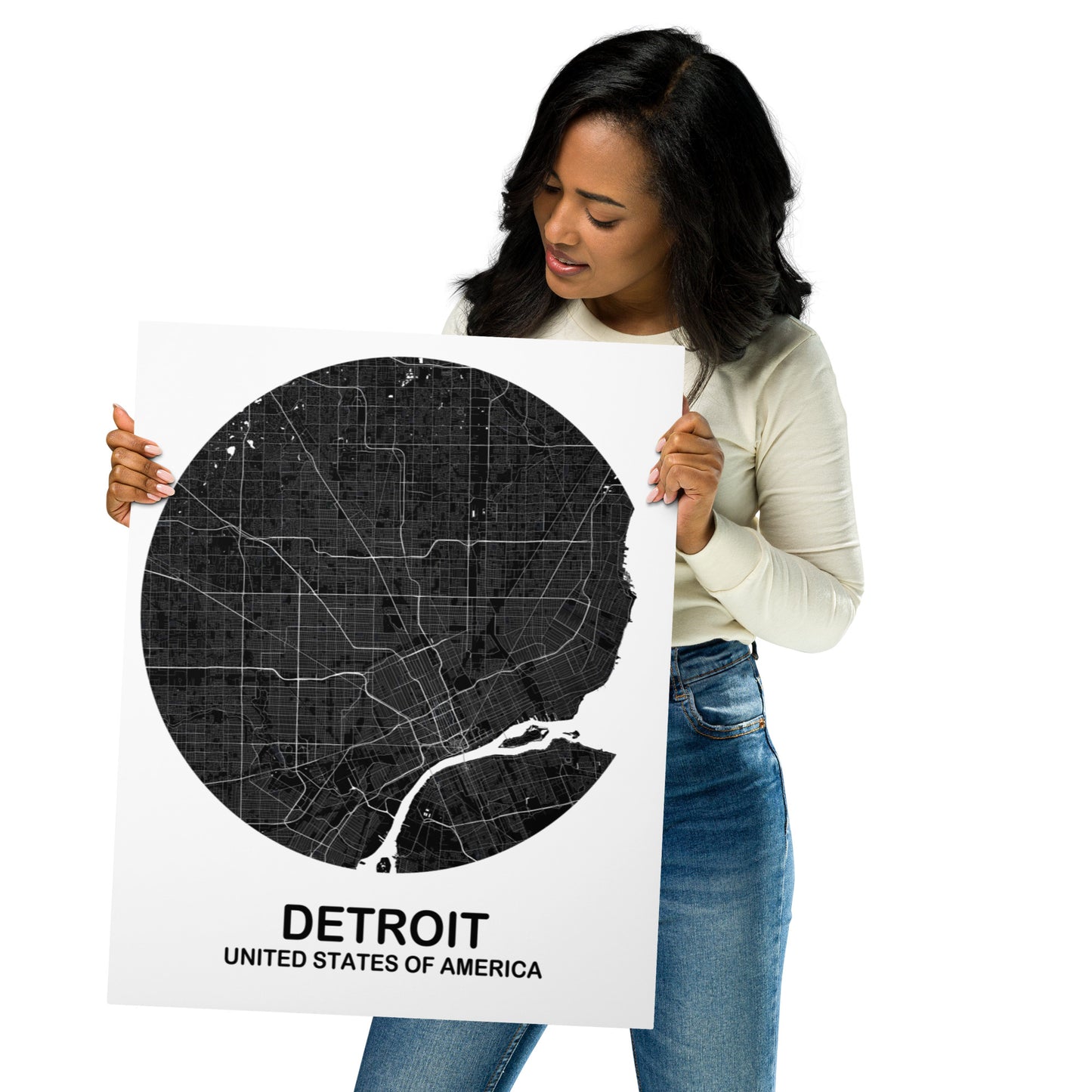 Detroit Circular Black Metal Map