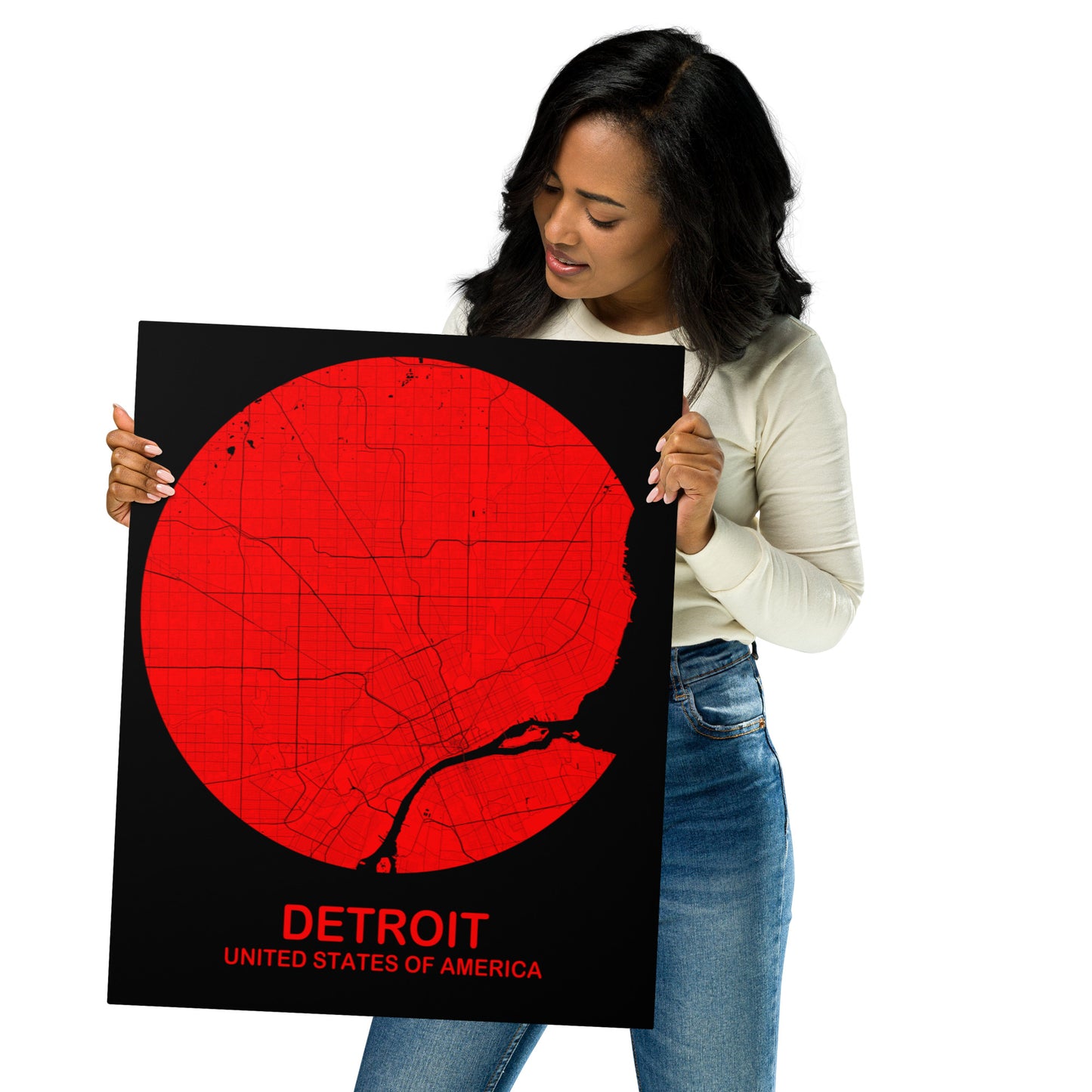 Detroit Circular Red Metal Map