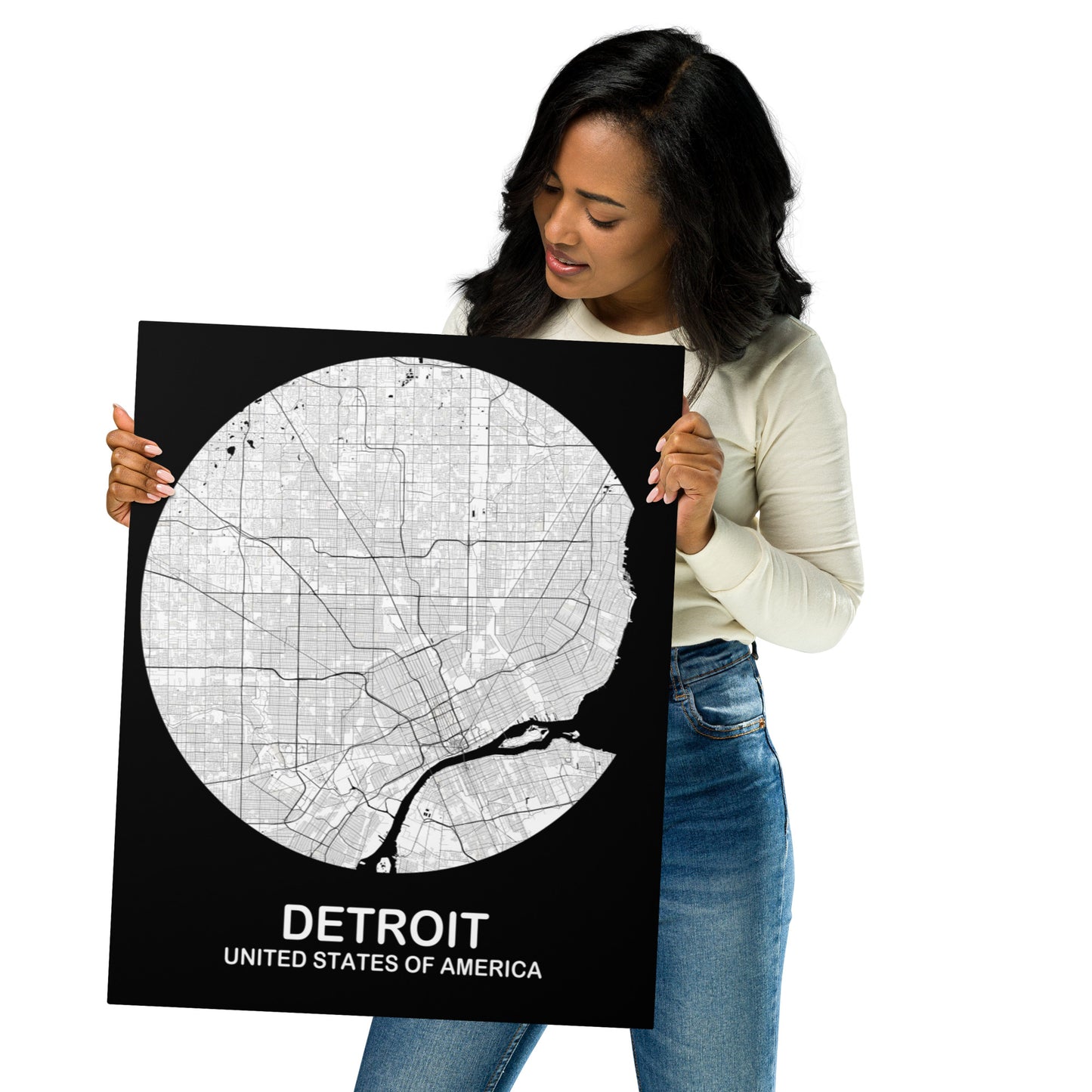 Detroit Circular White Metal Map