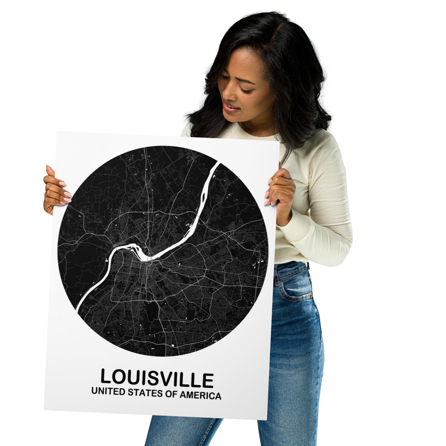 Louisville Circular Black Metal Map