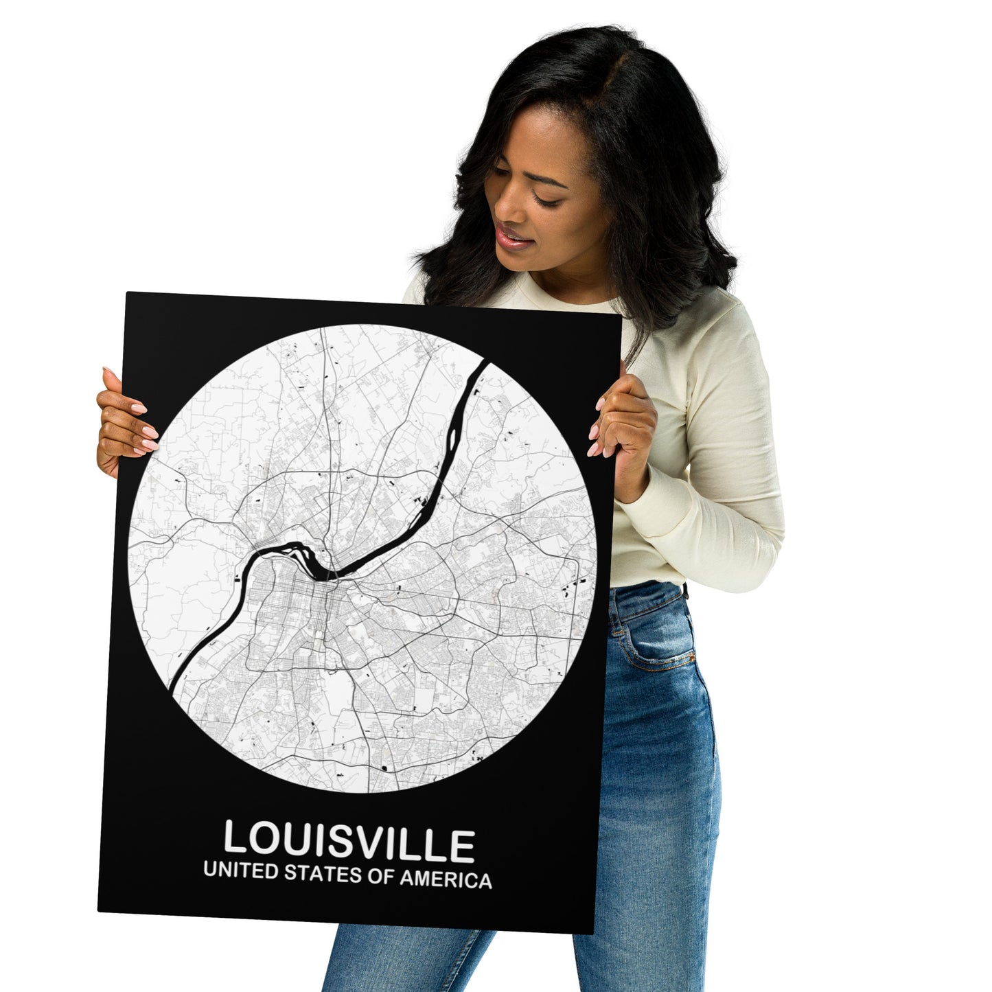 Louisville Circular White Metal Map