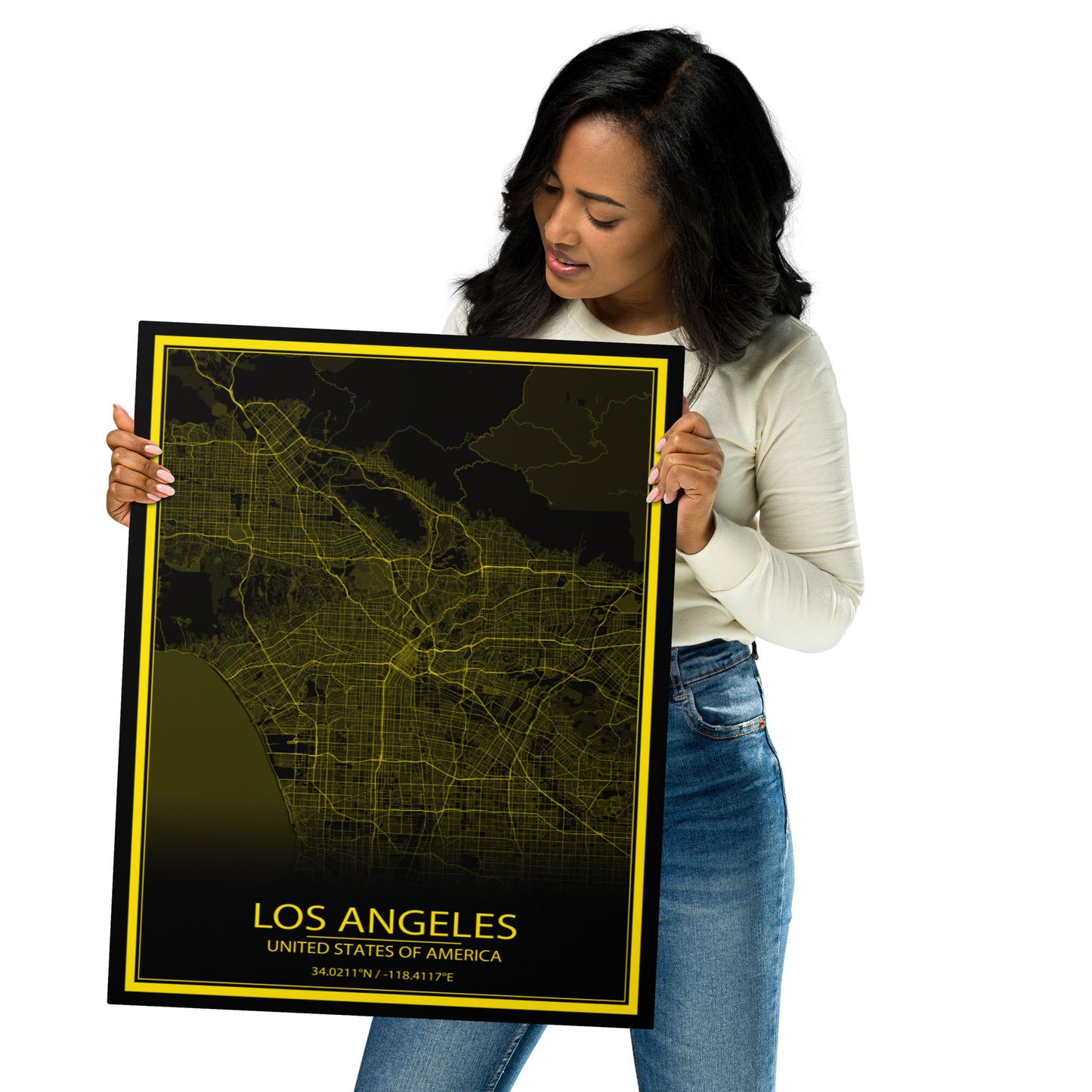 Los Angeles Black and Yellow Metal Map