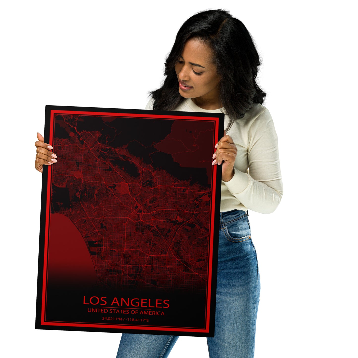 Los Angeles Black and Red Metal Map