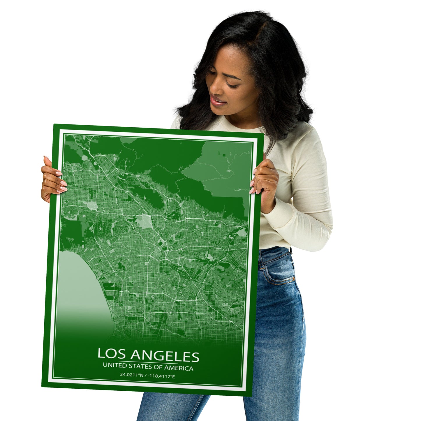 Los Angeles Green and White Metal Map