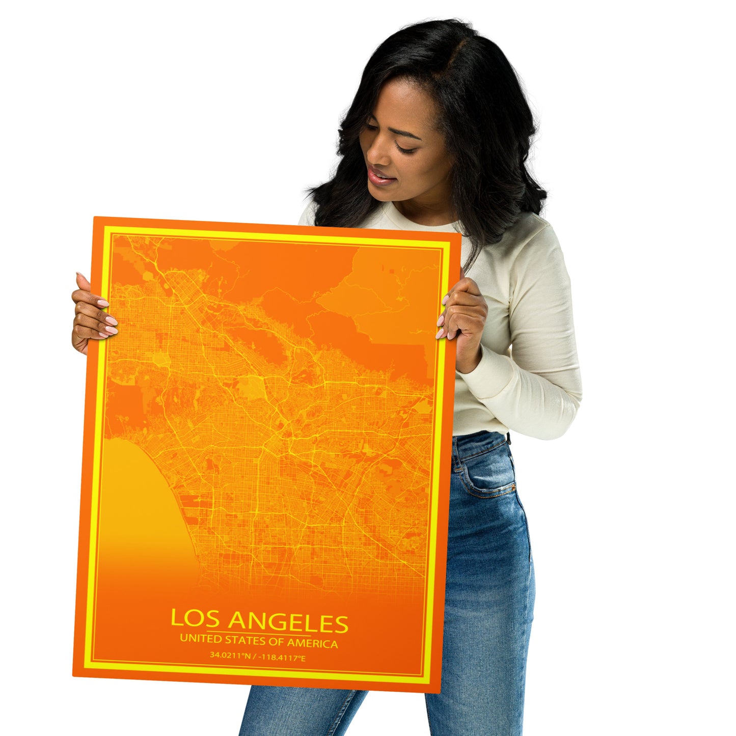 Los Angeles Orange and Yellow Metal Map