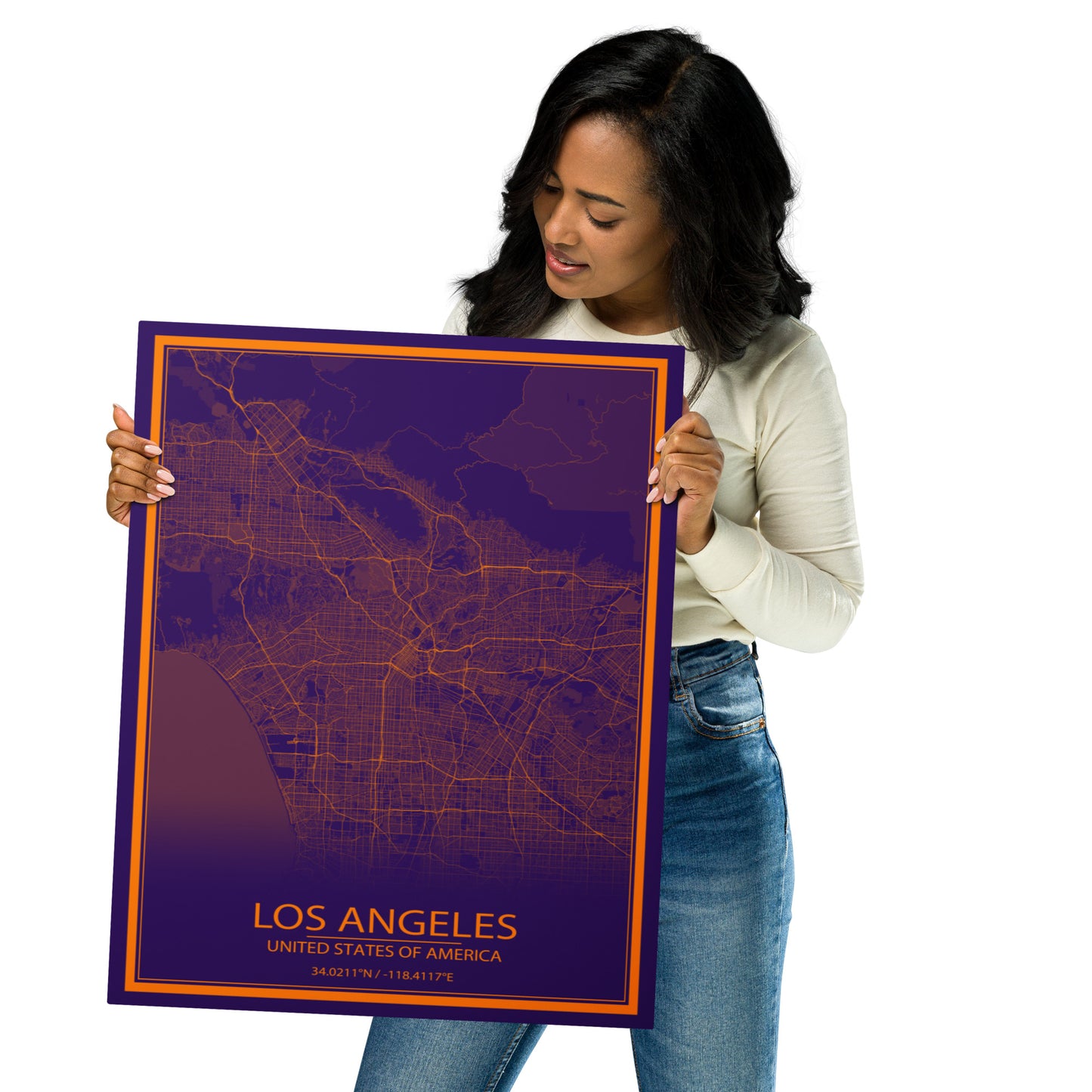 Los Angeles Purple and Orange Metal Map