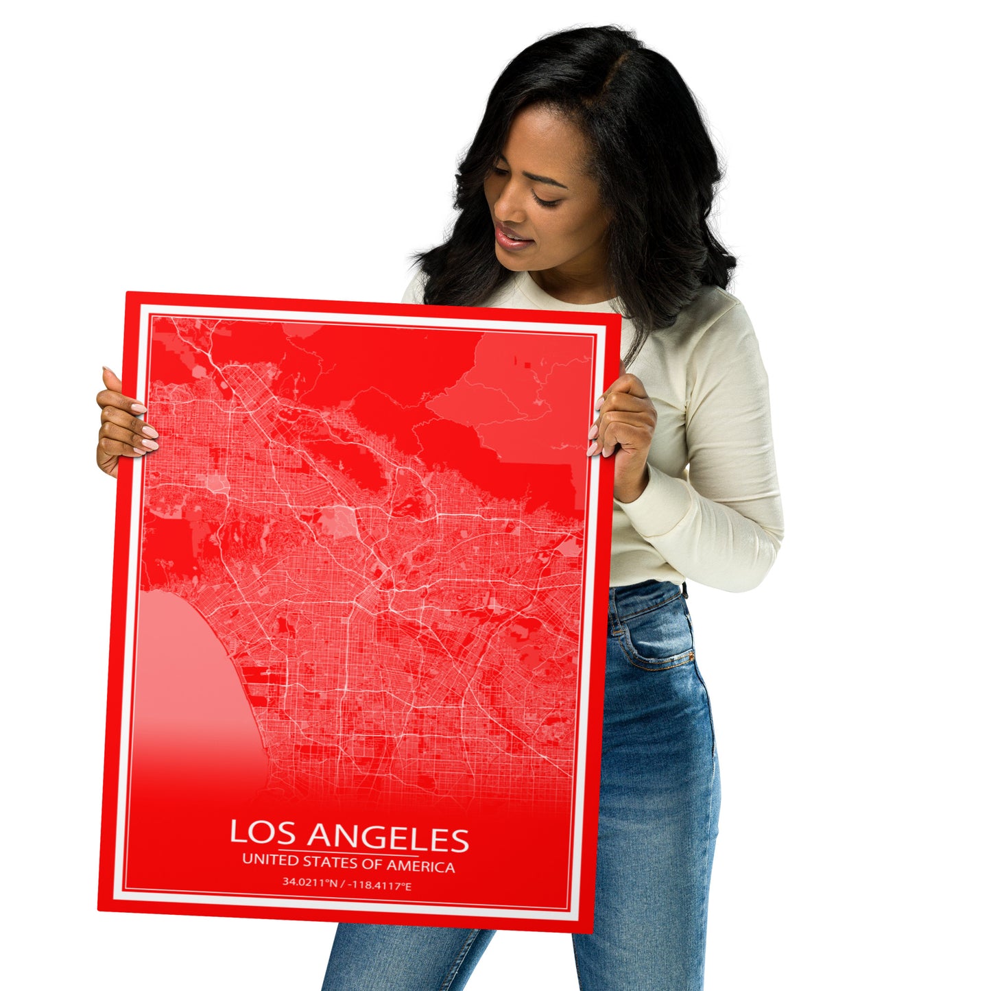 Los Angeles Red and White Metal Map