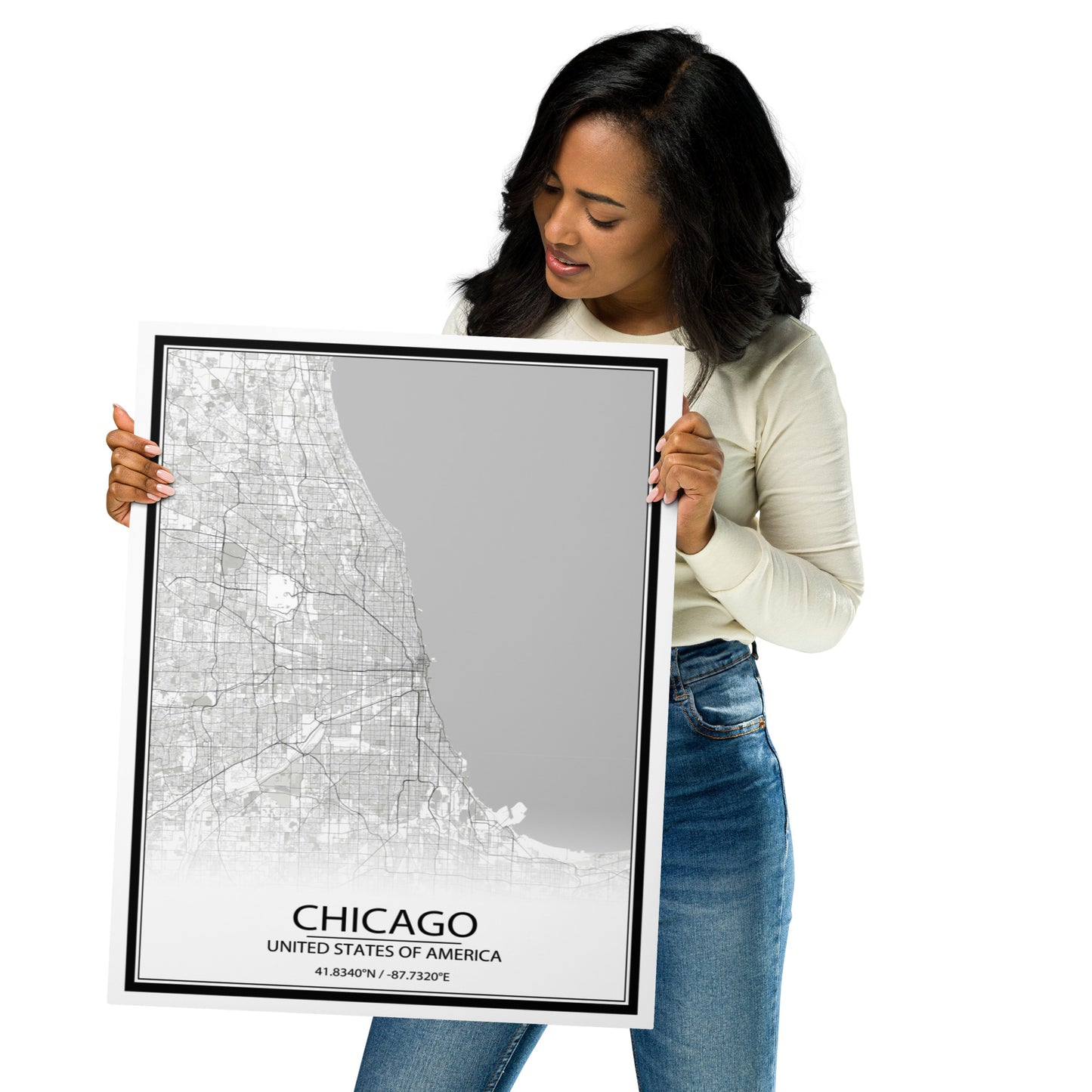 Chicago White Metal Map